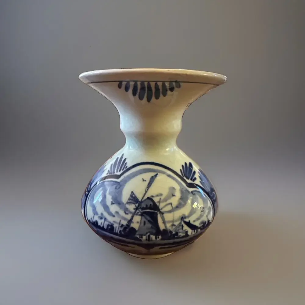 Vintage Delft Blue White Windmill Bud Vase DEC: DELFTS 4”